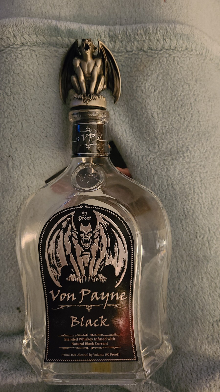 Von Payne Black Empty Bottle With Gargoyle Topper Pour Spout 750ml