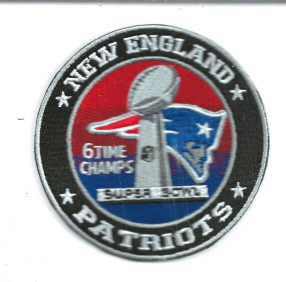 NEW 3 1/2 INCH NEW ENGLAND PATRIOTS 6 TIME CHAMPS IRON ON PATCH FREE SHIP