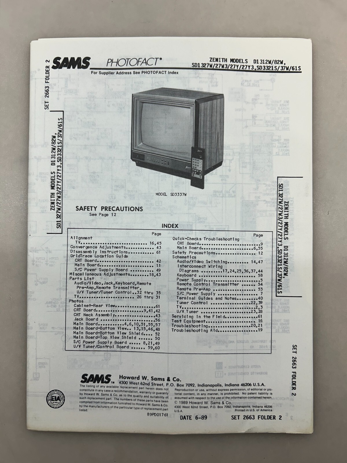 Zenith SD1327 SD3321 Service Manual Sams Photofact Free Shipping