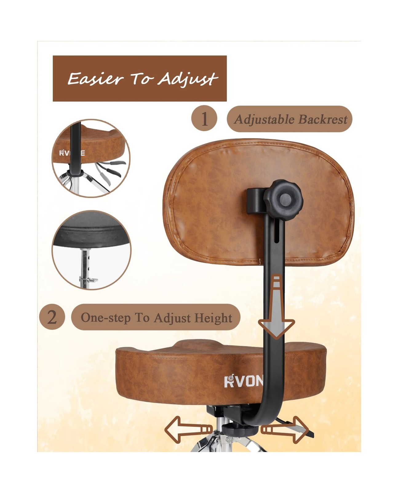 Drum Throne with Backrest – Height Adjustable Heavy Duty Saddle Drum Stool