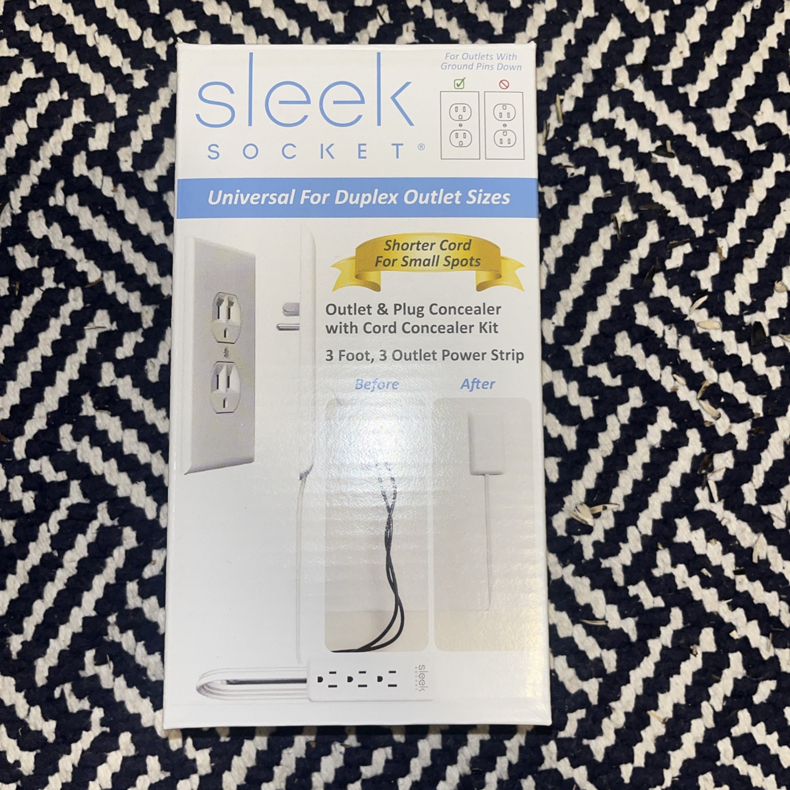 Sleek SOCKET Outlet & Plug Concealer Cord Kit W/3ft Cord 3 Outlet Power Strip