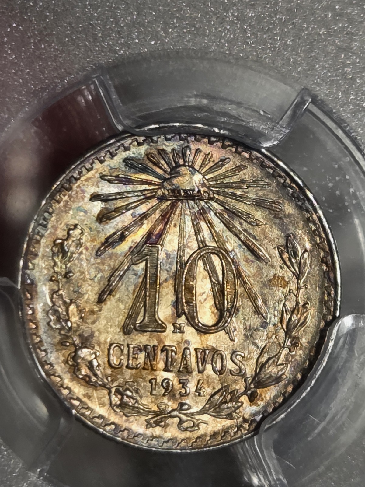 1934-M Silver Mexico10 Centavos KM-431 PCGS MS-64 (Toned)