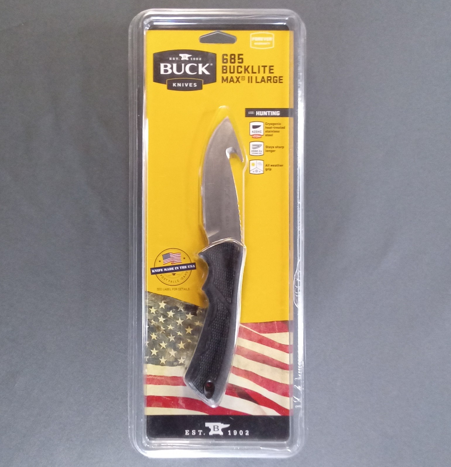 Buck BuckLite Max II Large Hunting Knife 4" Stainless Part Serrated Black