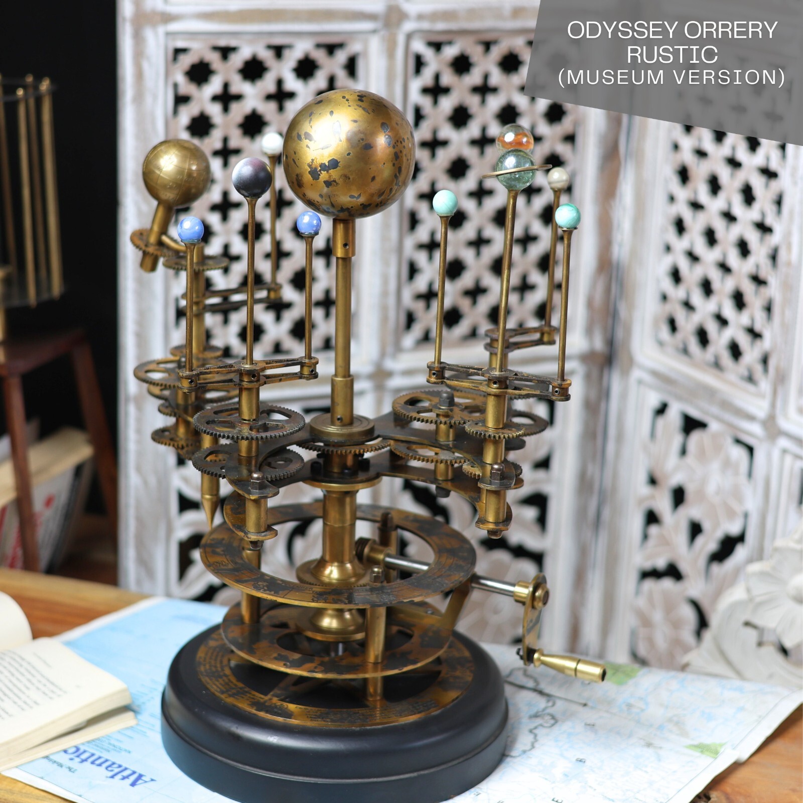 Rustic Orrery Solar System Celestial Model Fully Functional Antique Orrery