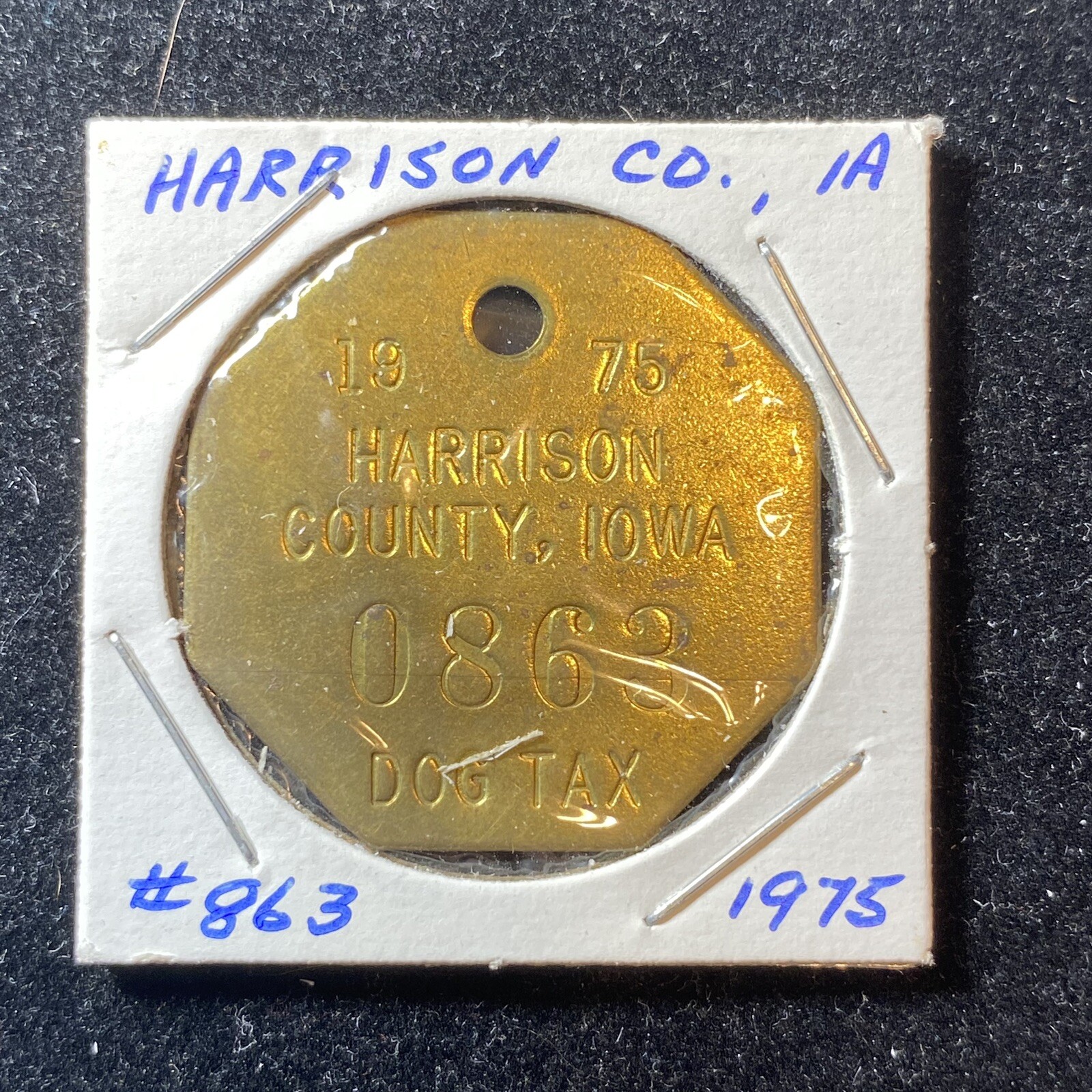 1975 Harrison Co. IA Dog Tax Tag #0863. Our C959