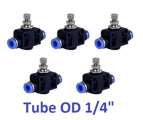 Air Flow Speed Control Valve Tube OD 1/4" Inch Pneumatic Push In Fitting 5 Piece