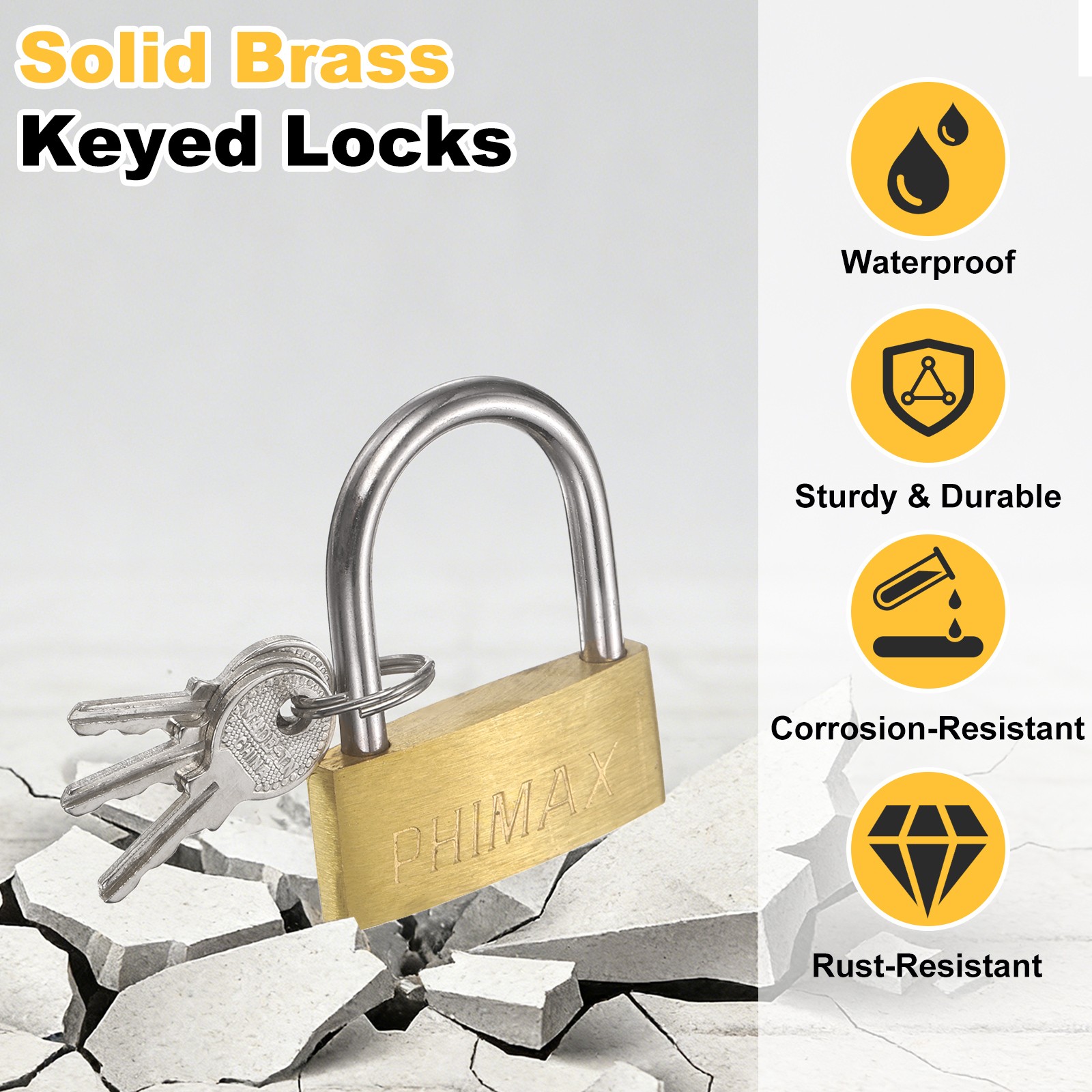 Solid Brass Padlock with Key, (1-21/32"x1", 3 Pcs), Short Shackle Lock