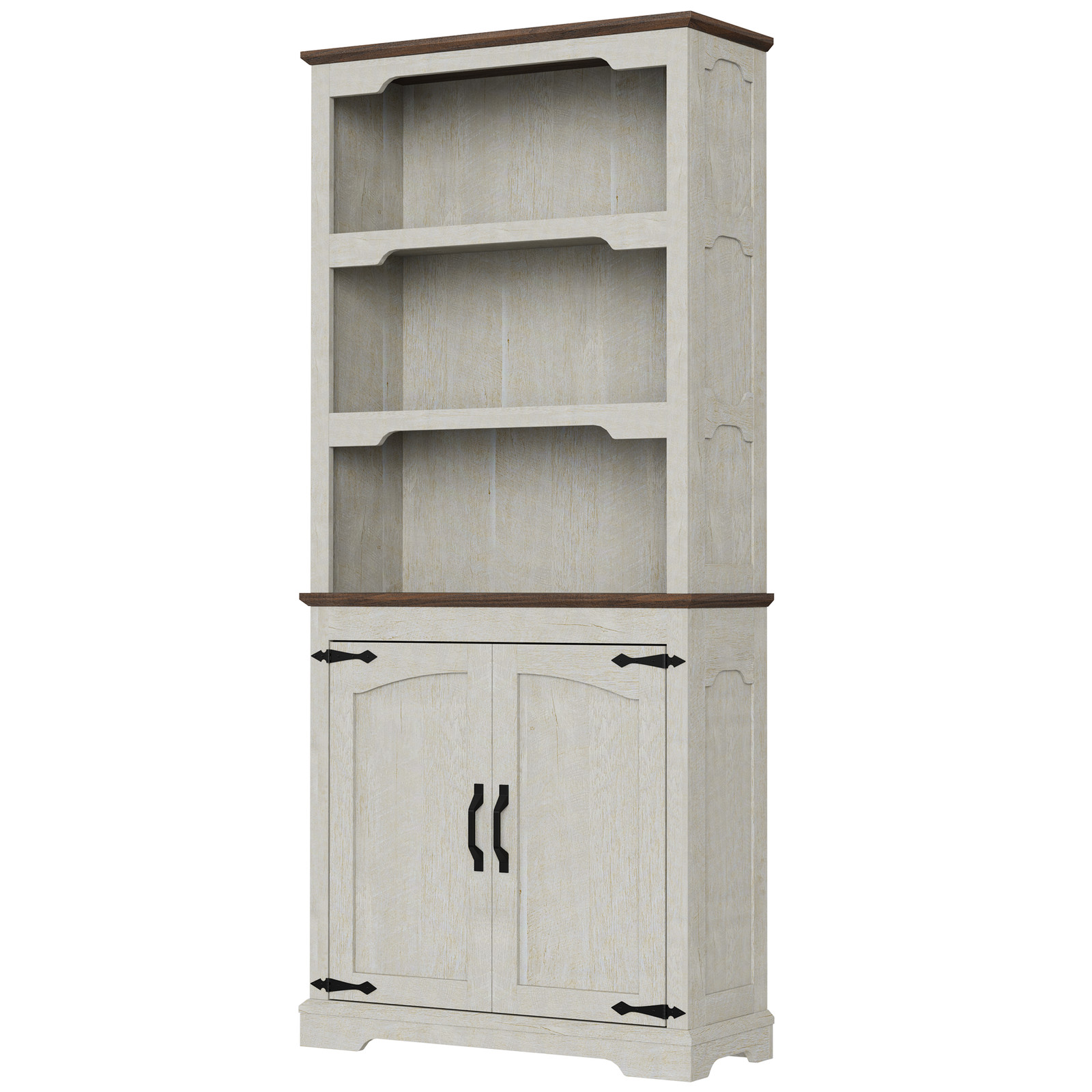 70" White Farmhouse Bookcases w/Doors Wooden Tall Bookshelf Anti-Tip Cabinet US