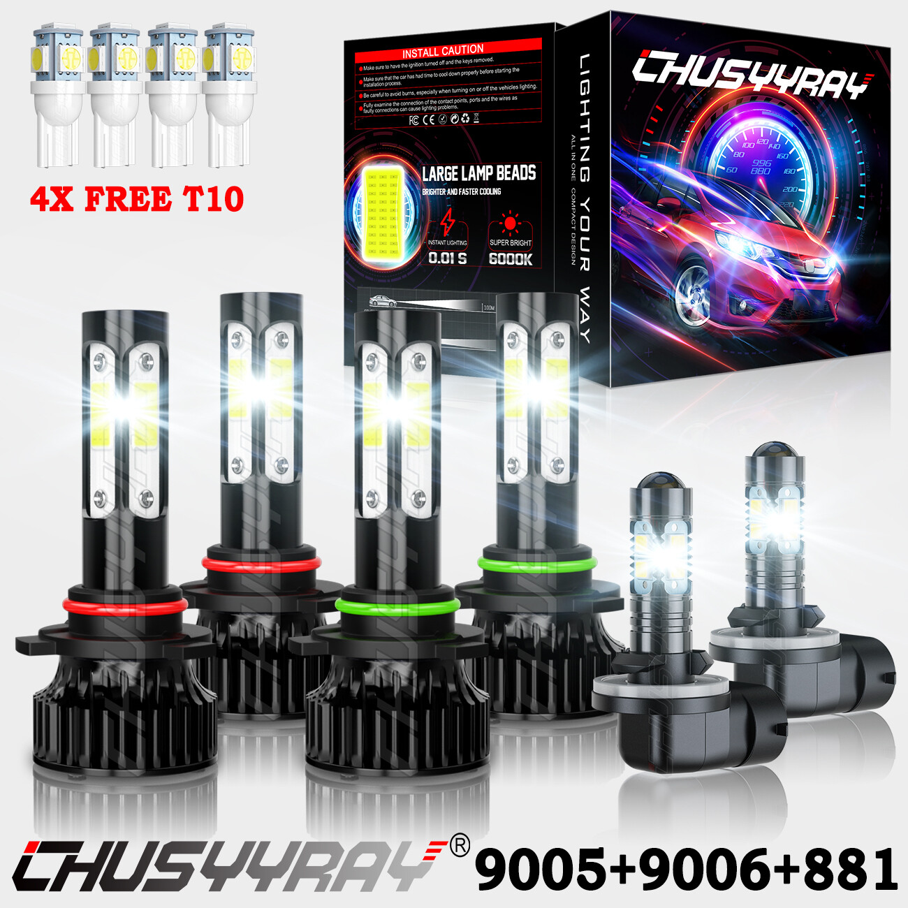 Combo LED Headlight Fog Light Bulbs For 2002-2006 Chevrolet Avalanche 1500 2500