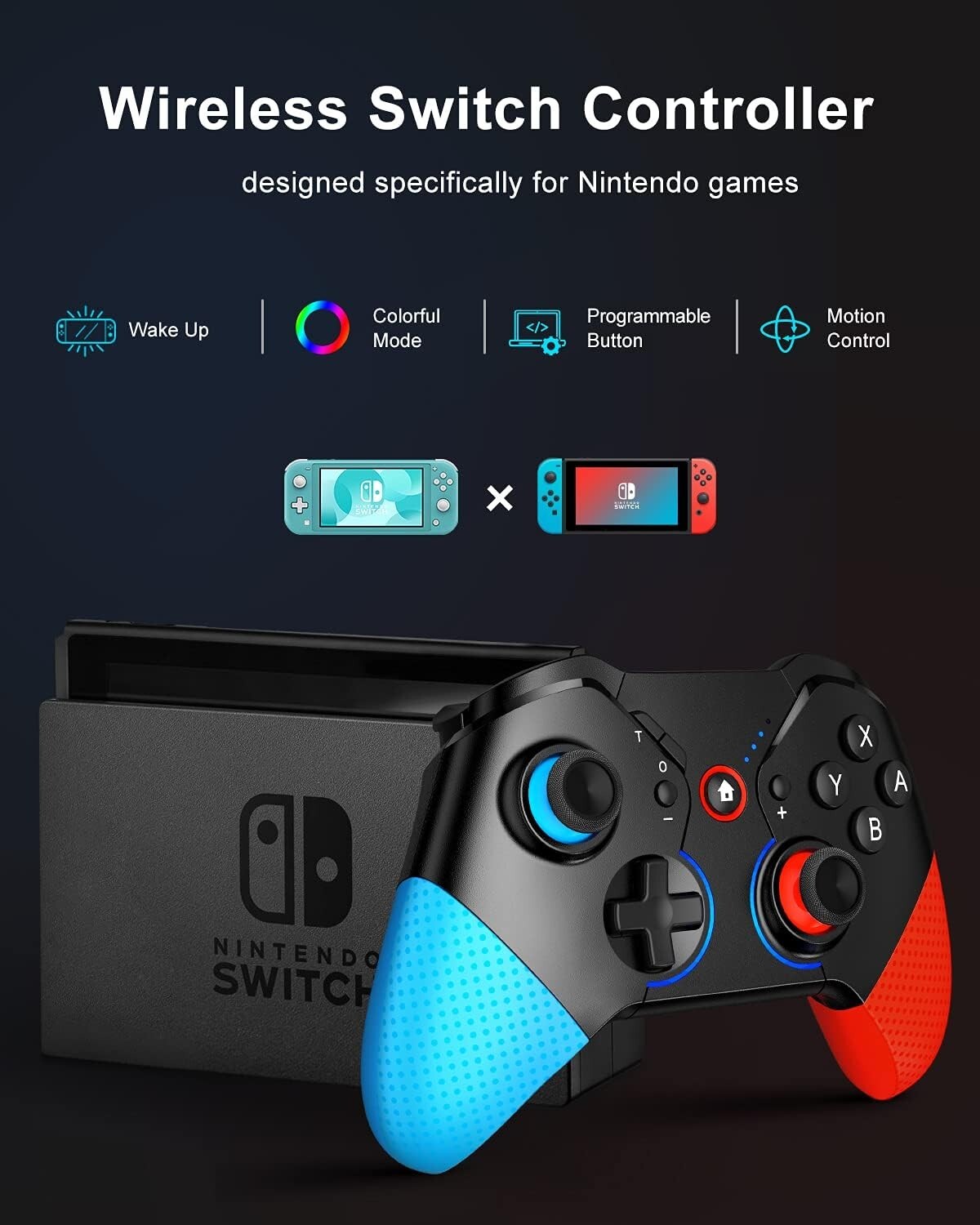 Switch Controller for Nintendo with Wake Up, Bluetooth Gamepad Remote Grip with