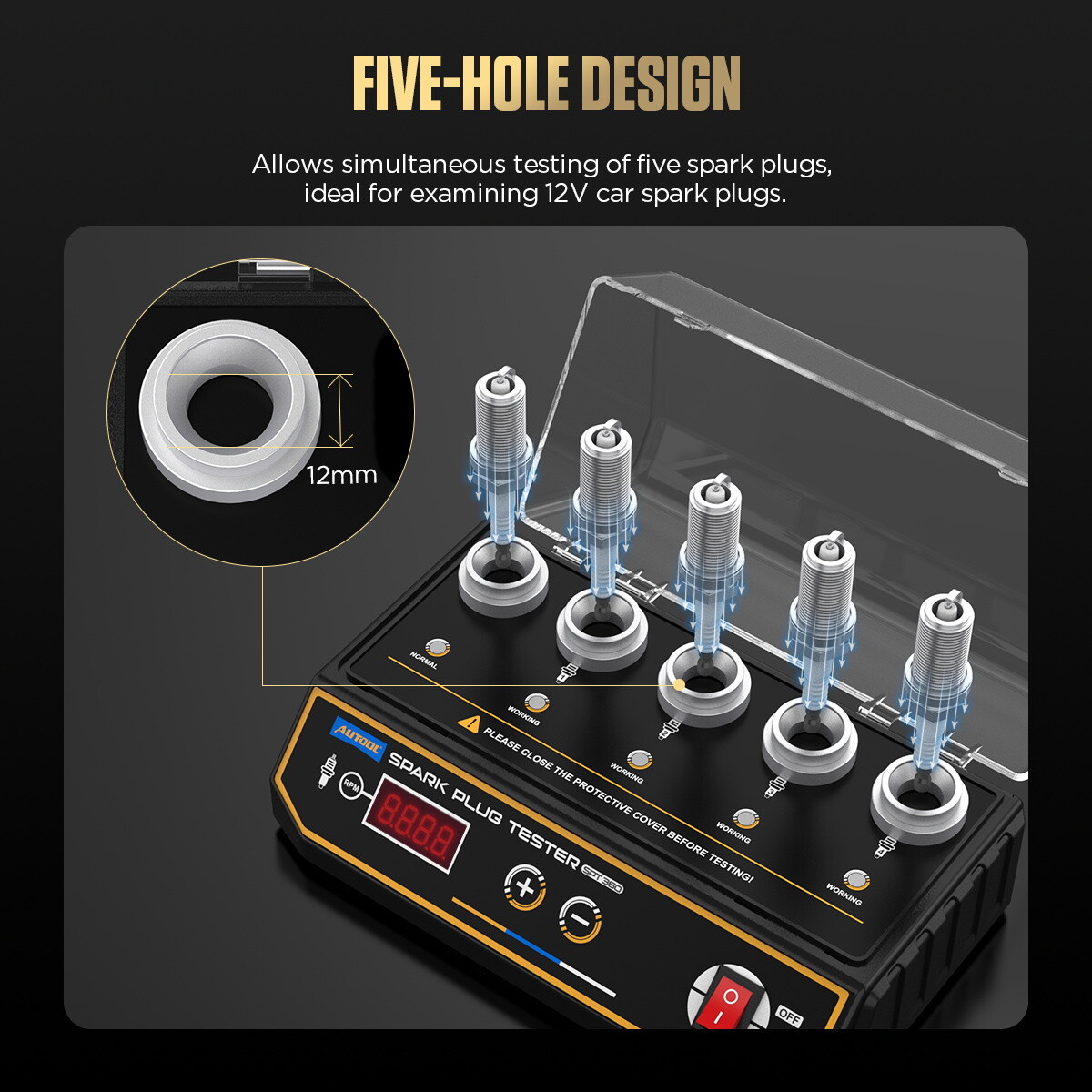 Car Spark Plug Tester 5 Holes Adjustable Ignition Analyzer Diagnostic Test Tool