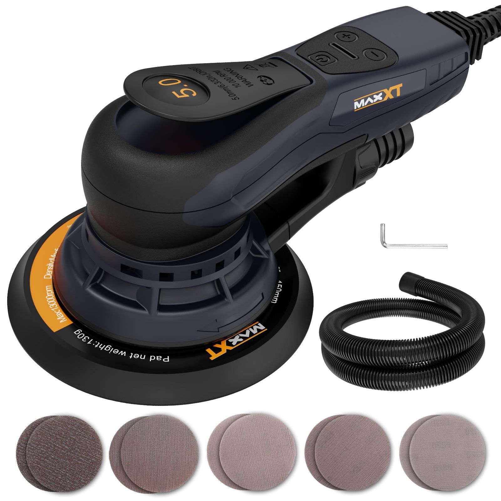 MAXXT Electric 5mm Random Orbital Sander, Brushless 350W 3A Palm Black