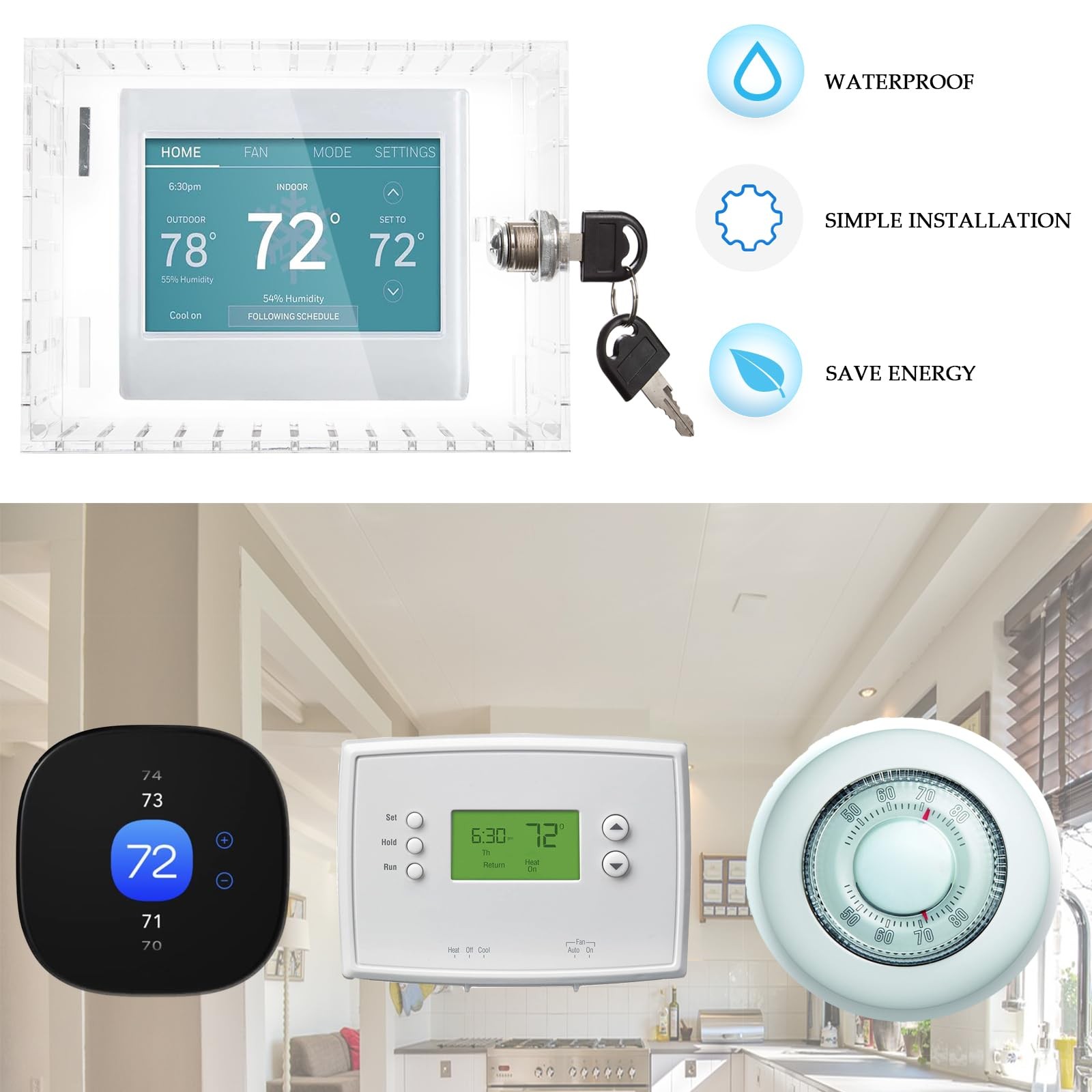 Thermostat Lock Box Universal Cover with Key...