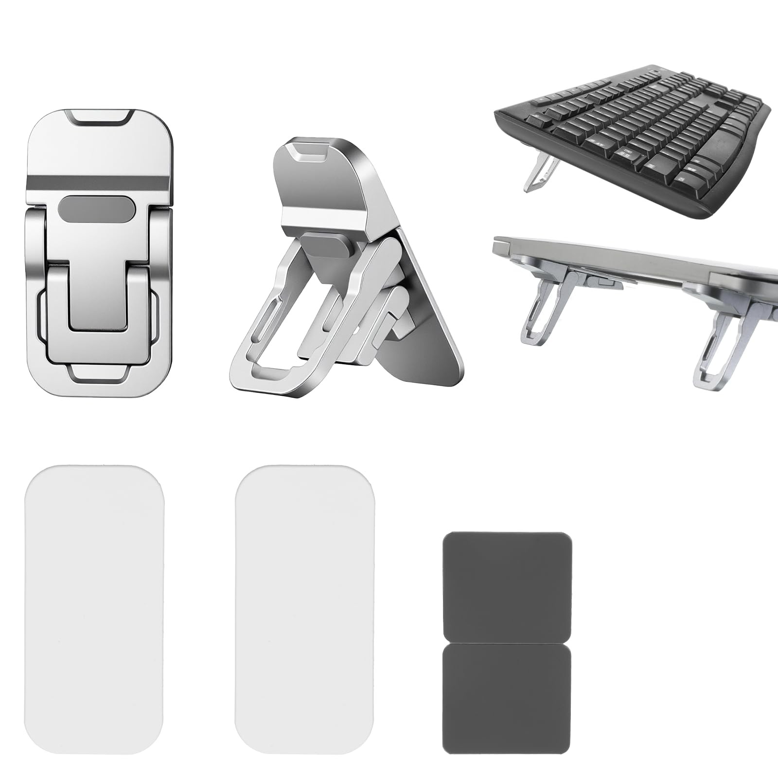 Zinc Alloy Mini Foldable Laptop Stand Keyboard Riser Invisible Silver 2 Pcs