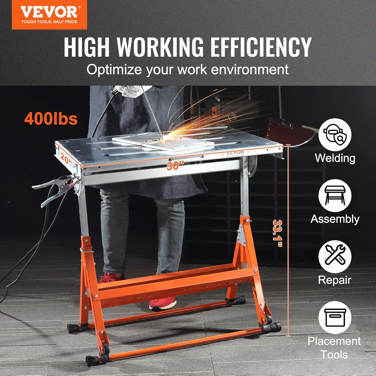 Welding Table Foldable 30"X20", Welding Workbench Table 400Lbs Load Capacity Ste