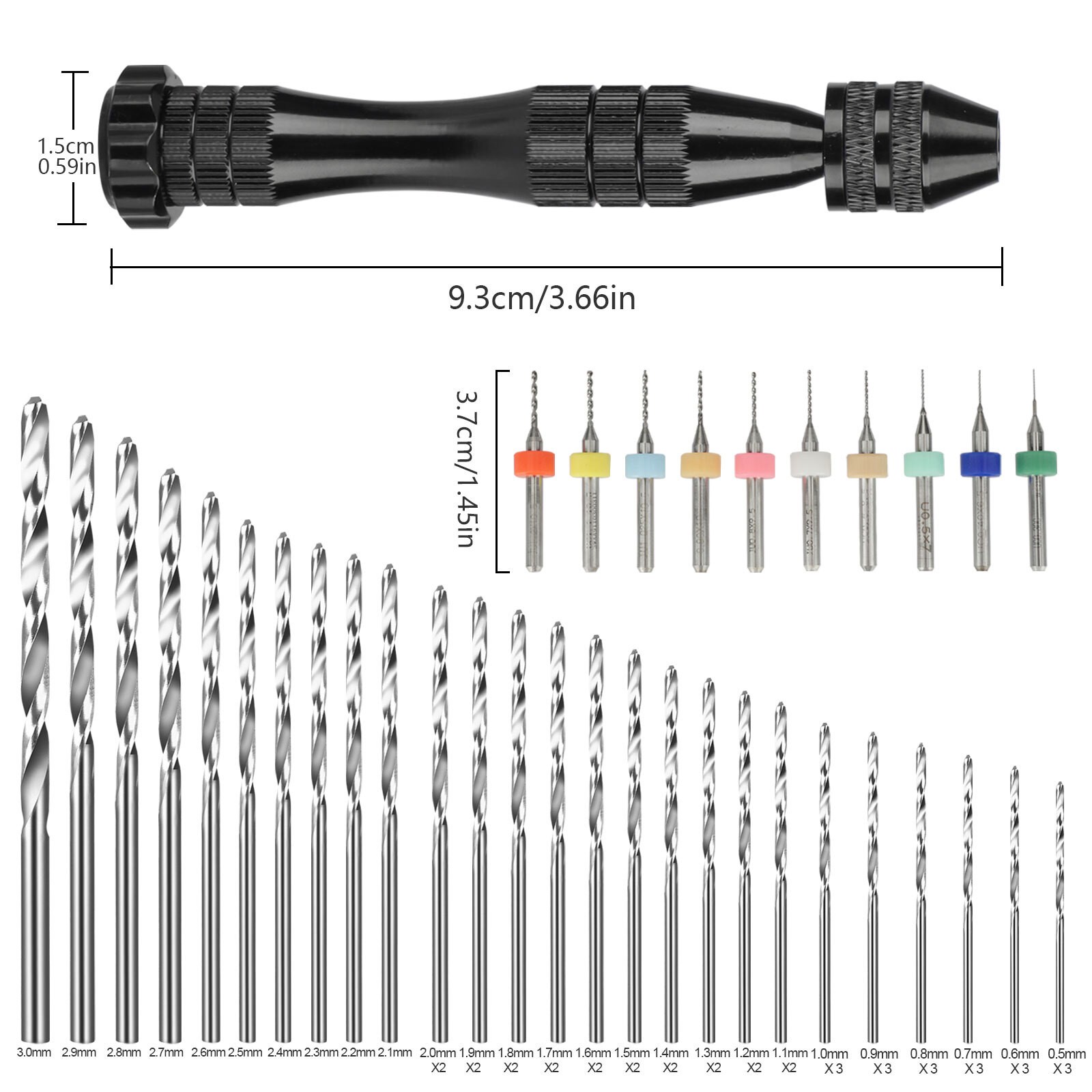 59x Precision Mini Micro Hand Twist Drill Bits Pin Vise Set Rotary Tools DIY Kit