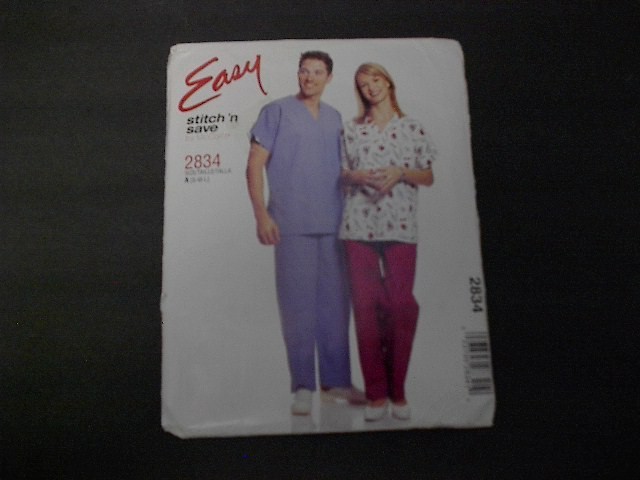 McCall's Pattern 2834 Misses' / Men's Scrubs: Top and Pull-On Pants  S, M, L  UC