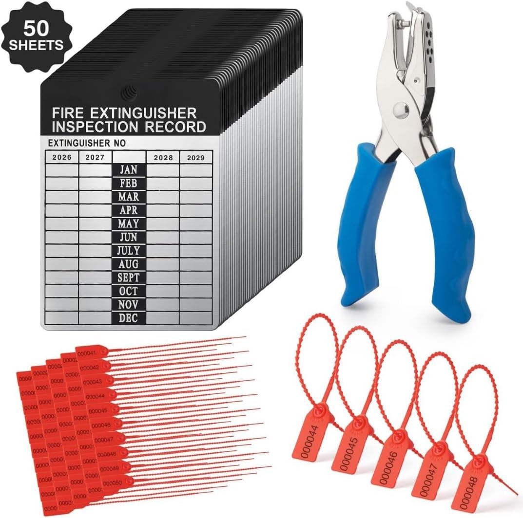 50 Sets 2026–2029 Fire Extinguisher Tags Aluminum Metal 50, 2026-2029