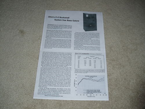 Ohm C-2 Speaker Review, 2 pgs, 1976, Full Test, Specs