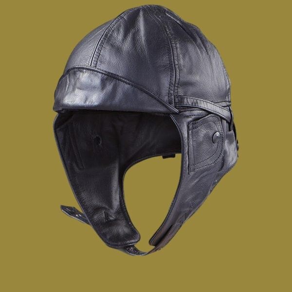 LEATHER AVIATOR HELMET CAP WWII GERMAN BLACK NEW REPRODUCTION MEDIUM