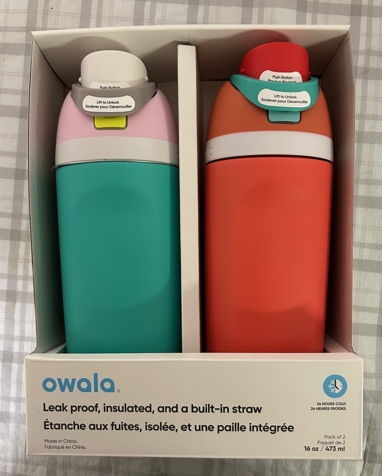 Owala FreeSip 16oz/473ml Stainless Steel Water Bottle - Twin Pack-Color as shown