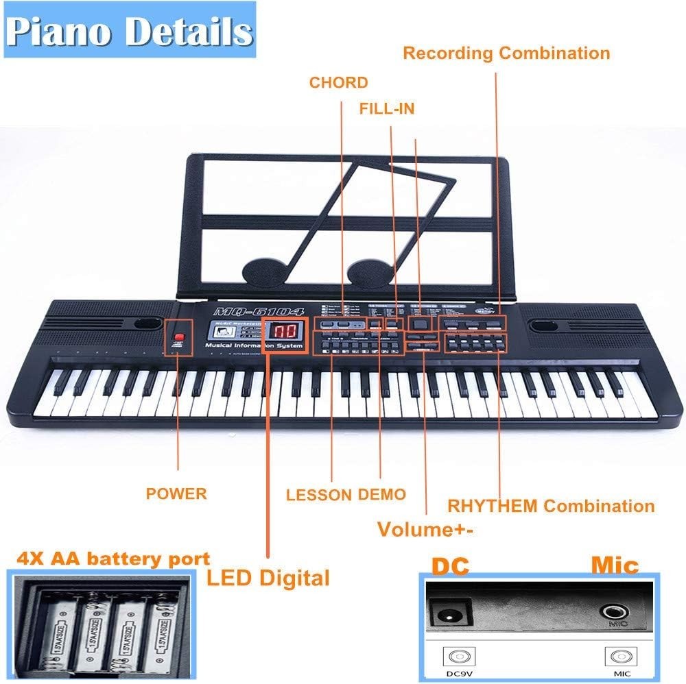 Compact 61-Key Electronic Piano with Multi-Function Features for Beginners