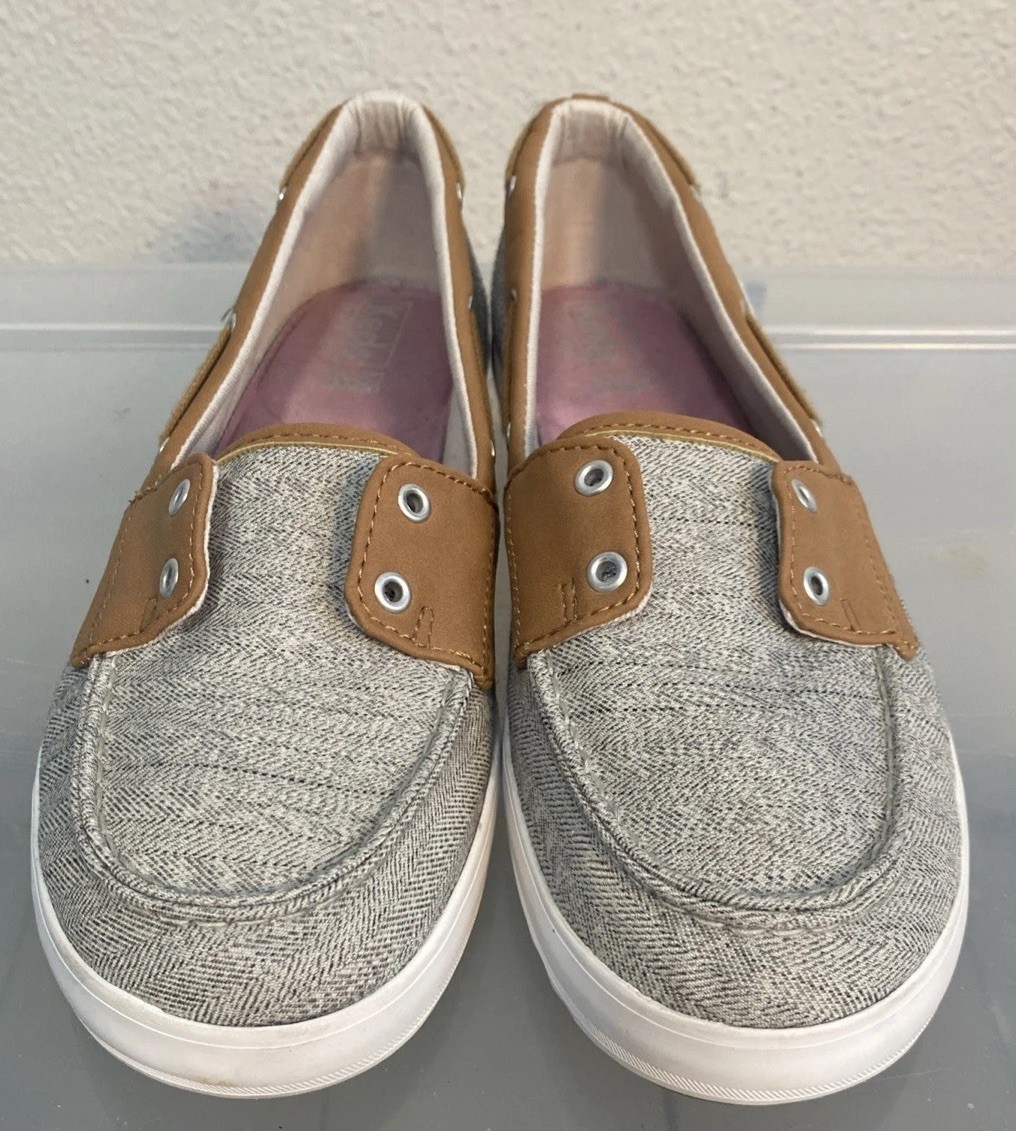 Keds Womens Boat Shoes wf60622 Grey And Brown Laced Great Condition Size 7.5