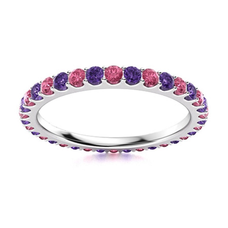 2mm Amethyst Pink Topaz Eternity Ring 925 Sterling Silver Stacking Wedding Band