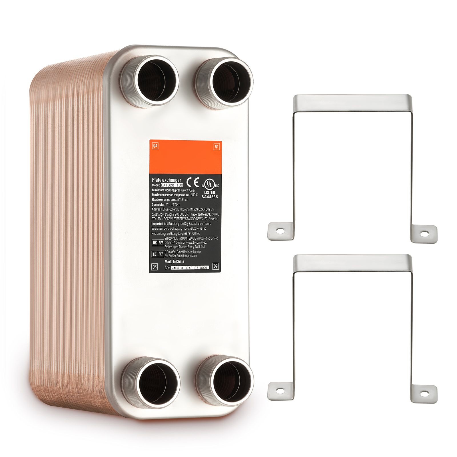 80-Plate Copper/Brazed Stainless Steel Heat Exchanger 5x12in