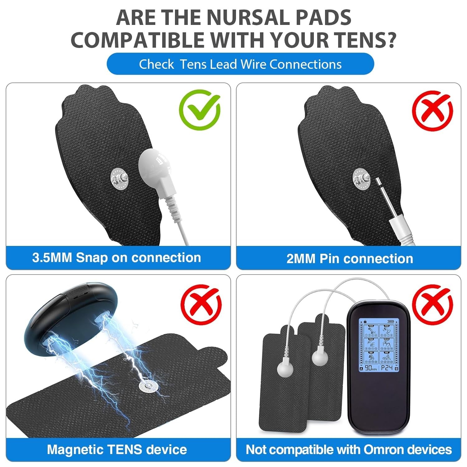 TENS Unit Electrode Pads NURSAL 20 Pack 3.5mm Snap EMS Replacement Pads for Elec