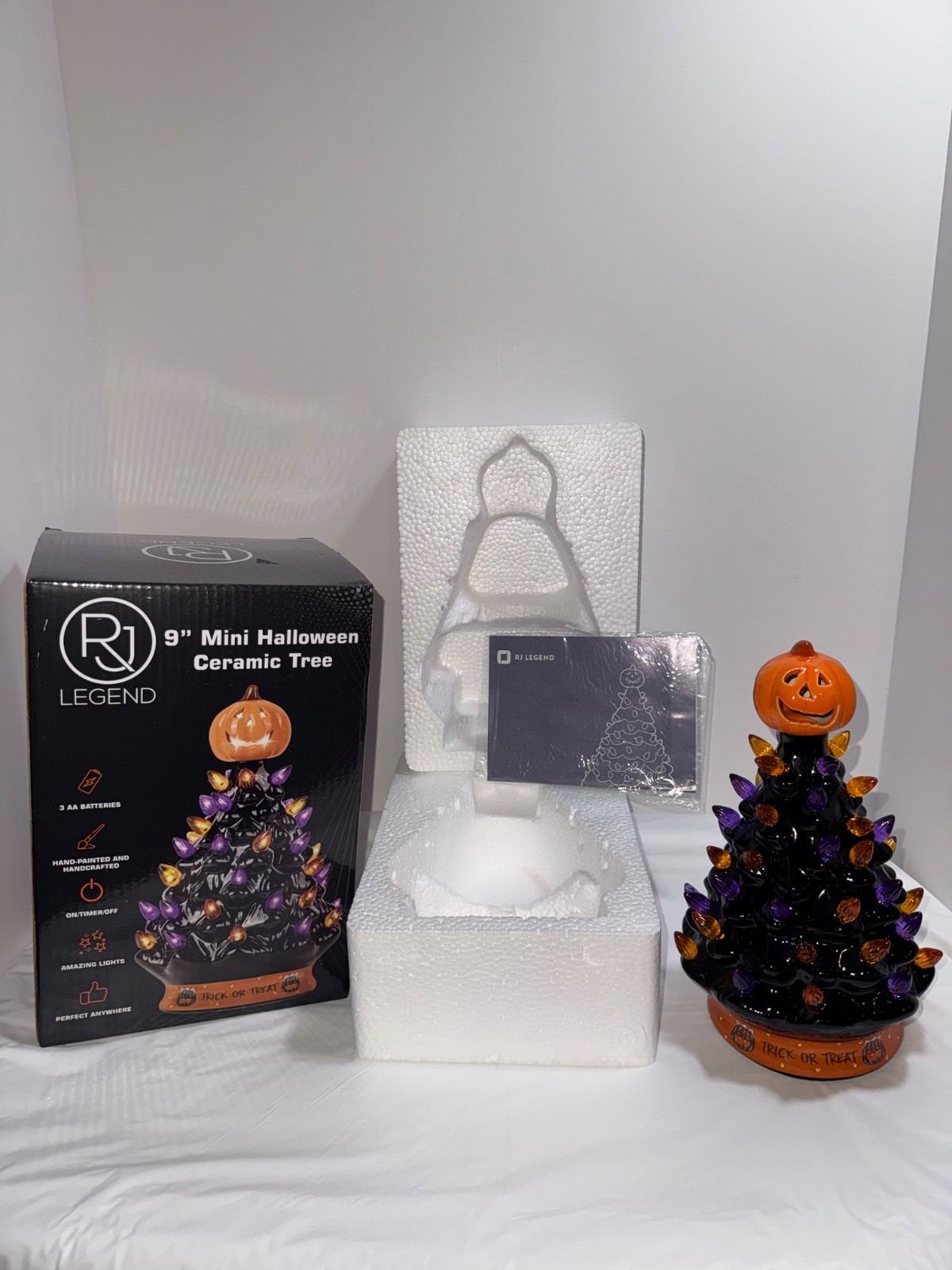 Halloween Trick Or Treat Ceramic Tree RJ Legend Light Up Battery Original Box 9"