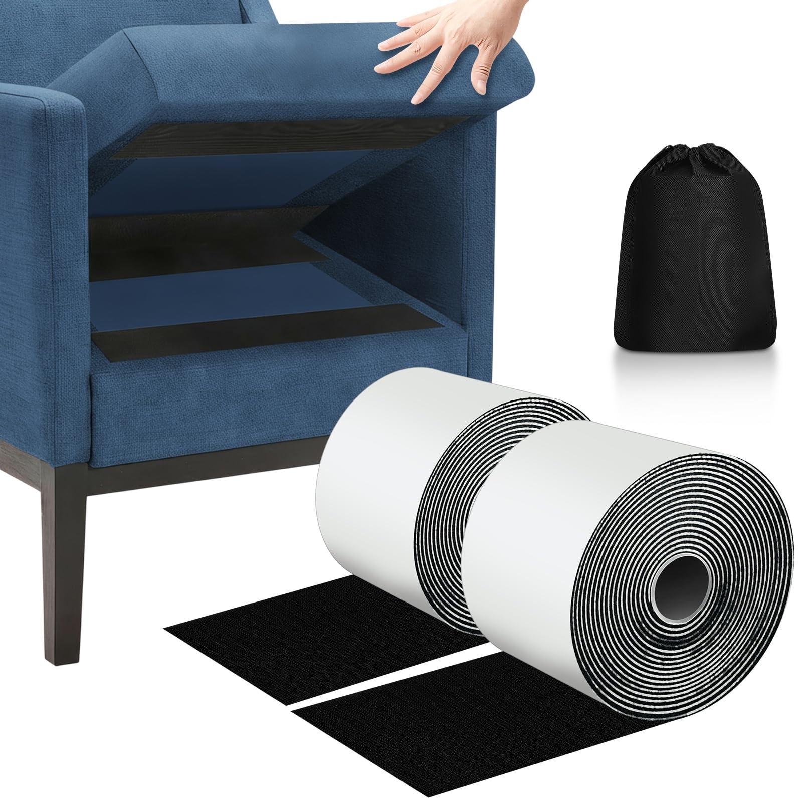 4.3" x 16.4 Feet Black Hook and Loop Tape with Adhesive Nylon Heavy Duty Hook...