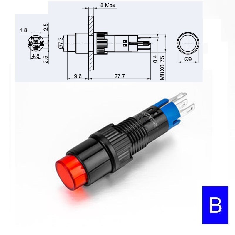 8mm SPDT Illuminated ON/OFF Round Plastic Push Button Switch (LAS4Y-11Z)