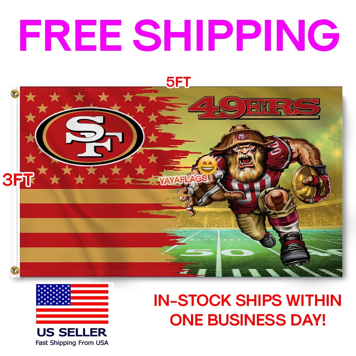 San Francisco 49ers 3x5 ft Flag Banner NFL Wall Decor Banner FREE Shipping