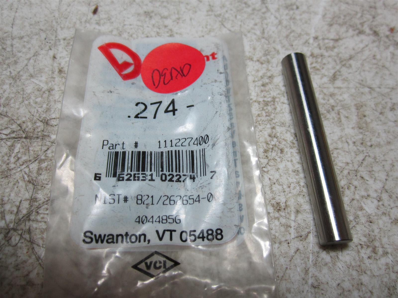 Vermont Gage (111227400) 0.274 Diameter Class ZZ Pin Gage
