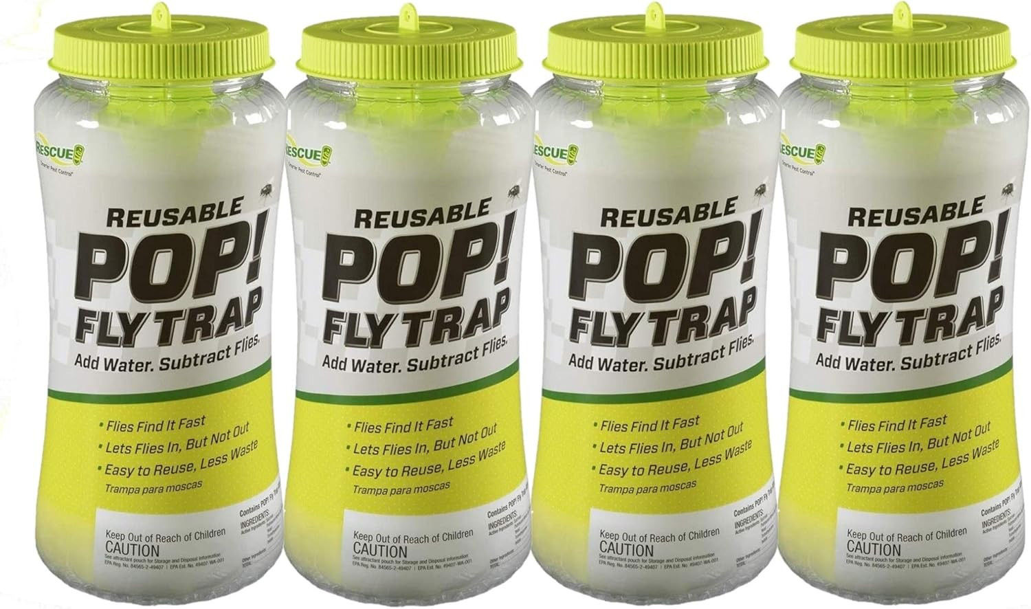 POP! Reusable Fly Trap with Fast-Acting Water-Soluble Attractant for Home & Agri