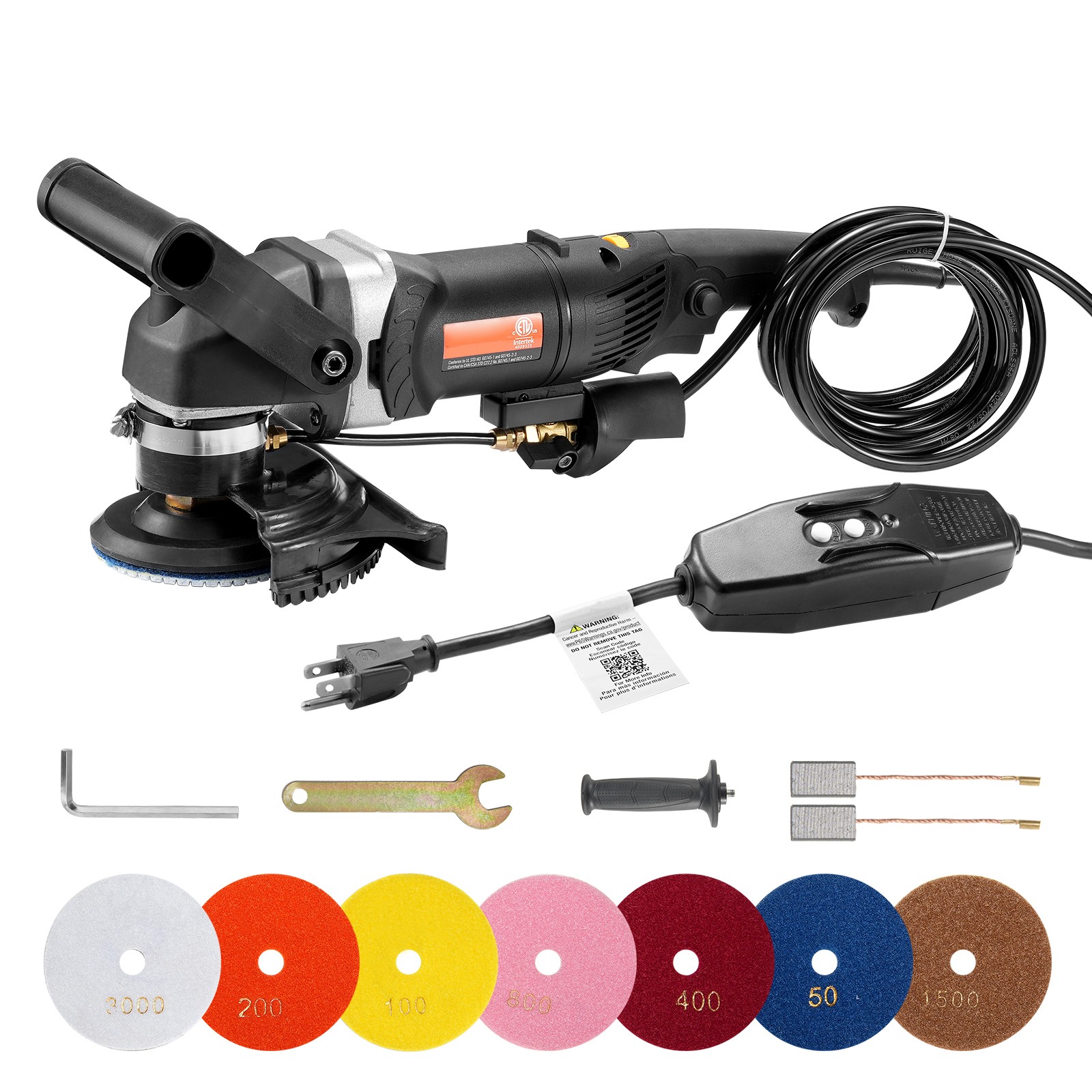 Uimoso Wet Stone Polisher 4-Inch 800W Electric Concrete Polisher 6 Speed 7 Pads