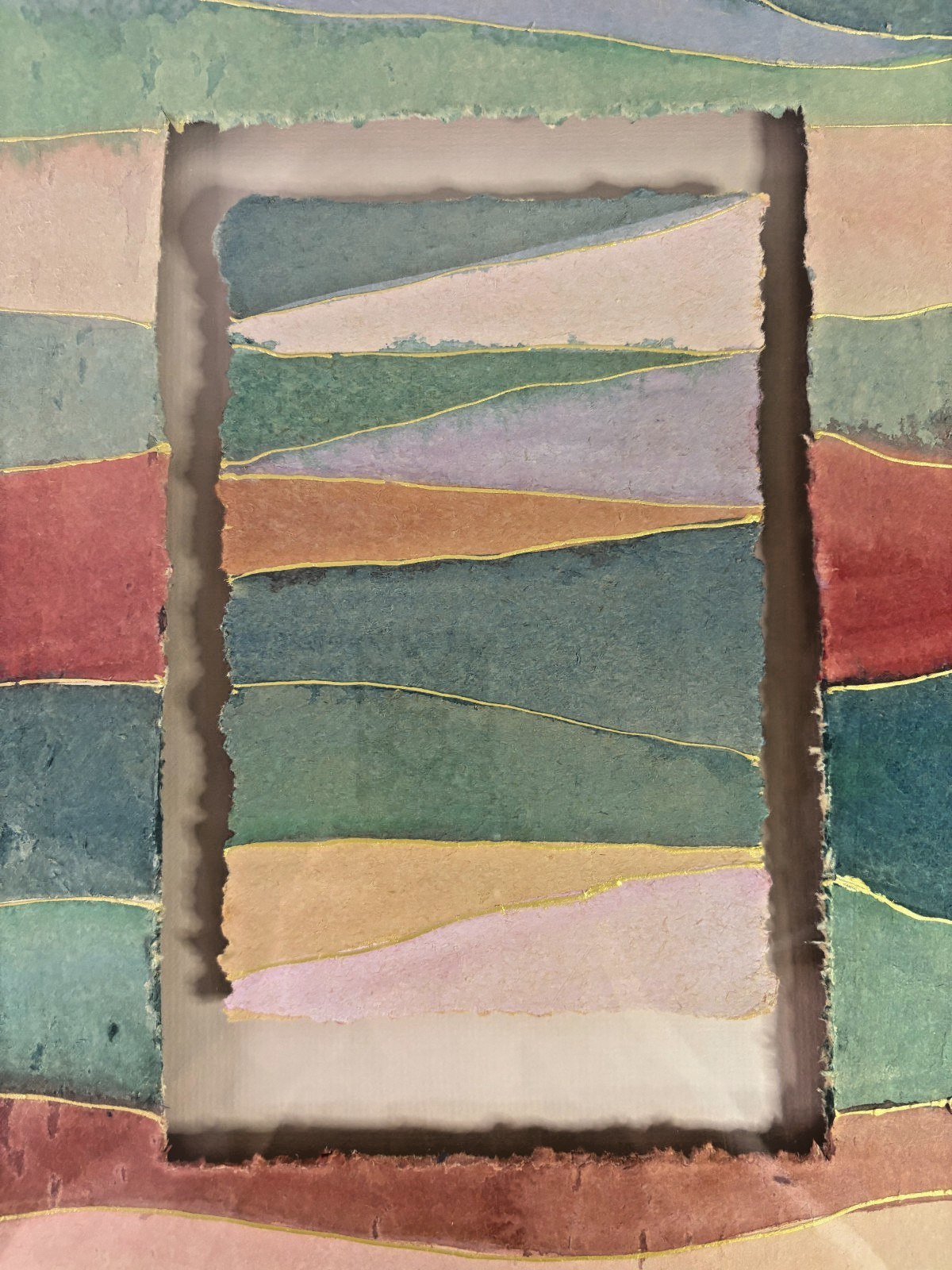 Lori “Vista” Torn Handmade Paper Collage Framed Abstract Landscape