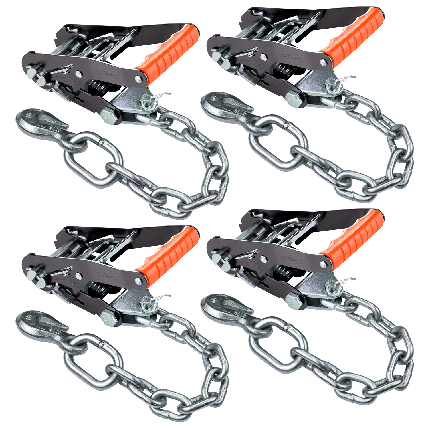 VULCAN Ratchet Buckle, Chain Anchor, 2" Handle, Silver, 4 Pack, 3300 lbs SWL