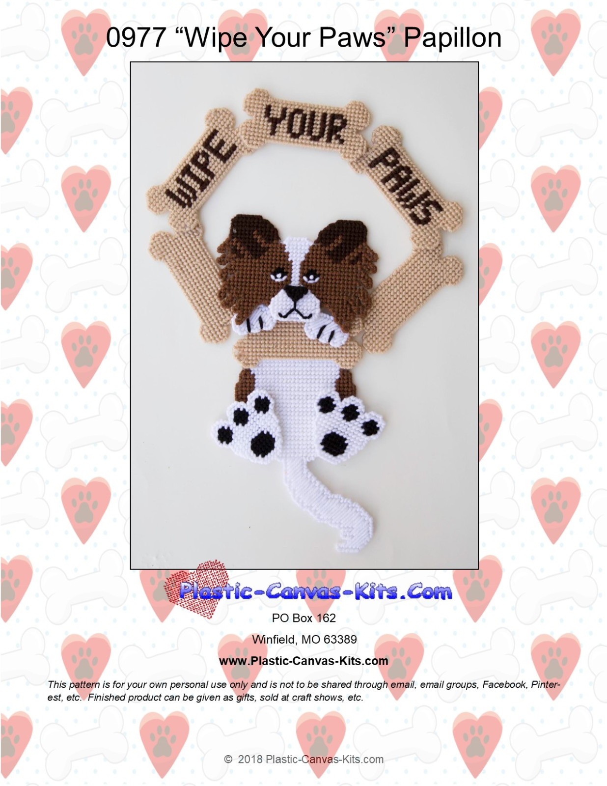 Papillon Dog-Wipe our Paws Wreath-  Plastic Canvas Pattern or Kit