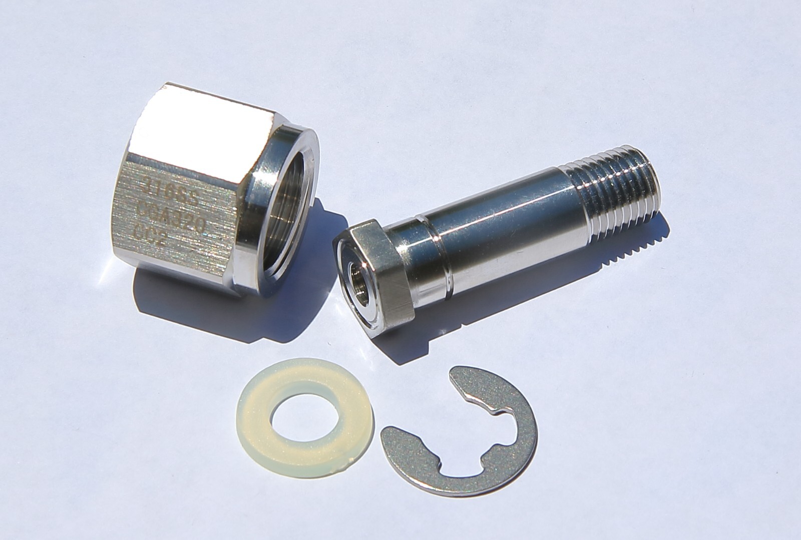CGA 320 Nipple and nut set, Stainless steel, 2" Long