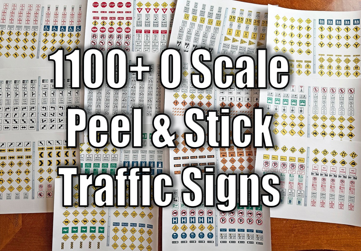 1100+ O Scale 1:48 Street and Traffic Signs on Adhesive-Backed Paper