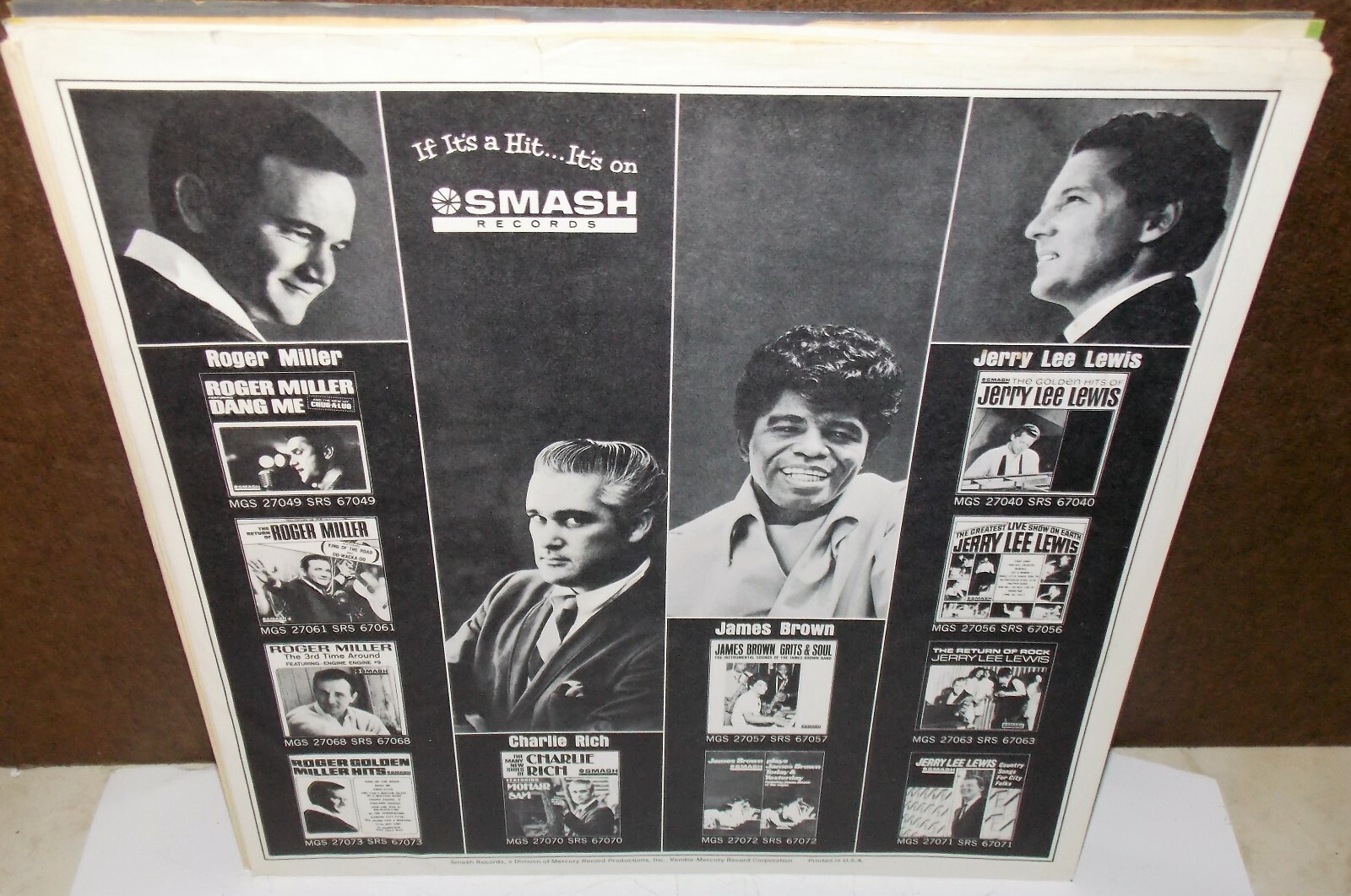 12" 33 1/3 LP SMASH RECORDS INNER SLEEVE ONLY JAMES BROWN JERRY LEE LEWIS