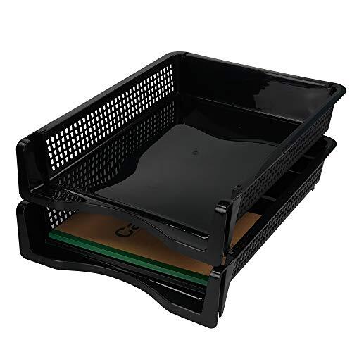 Stackable Paper Tray Set of 6 Black Plastic Letter Tray Basket