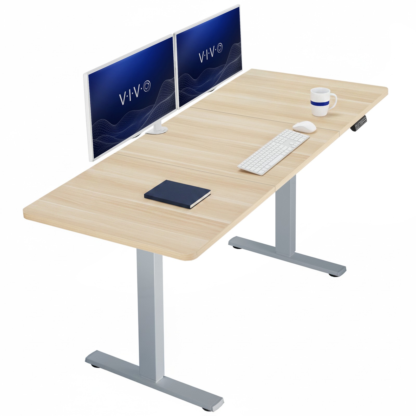 VIVO Electric 71” x 30” Stand Up Desk, Light Wood Table Top, Gray Frame