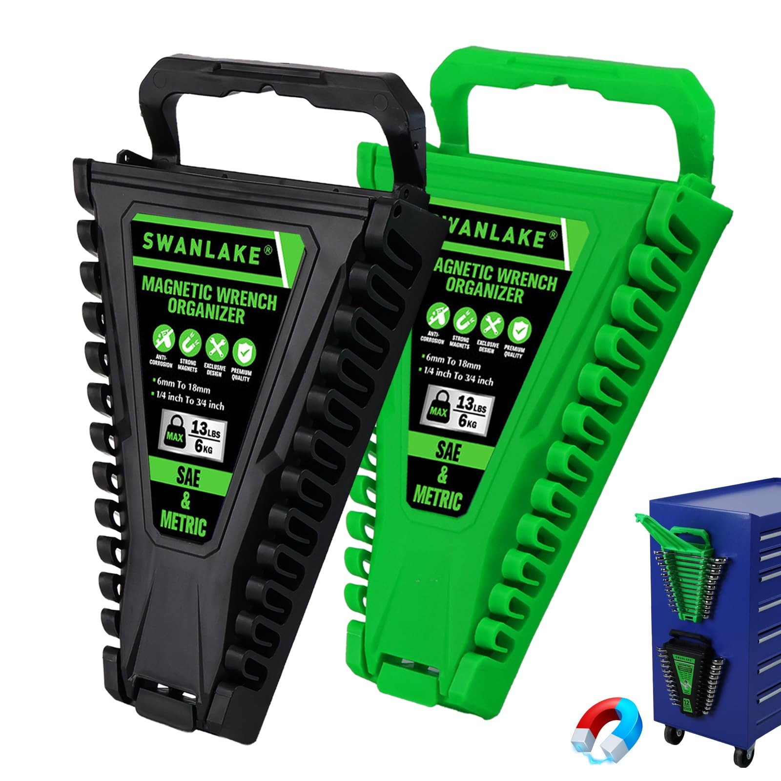 2-Piece Magnetic Wrench Organizer, Metric & SAE Portable Plastic Wrench Holde...