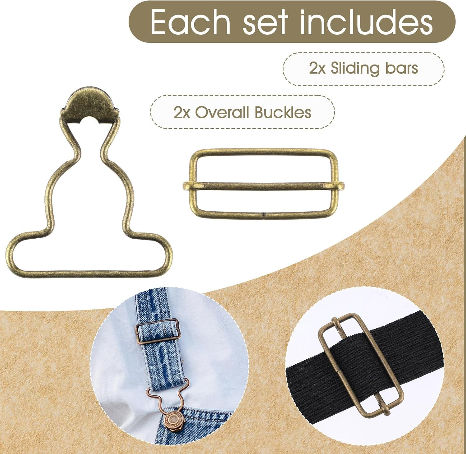 2Pairs Overall Buckles Replacement Adjustable Jean Overalls No-Sew Button Bib Cl