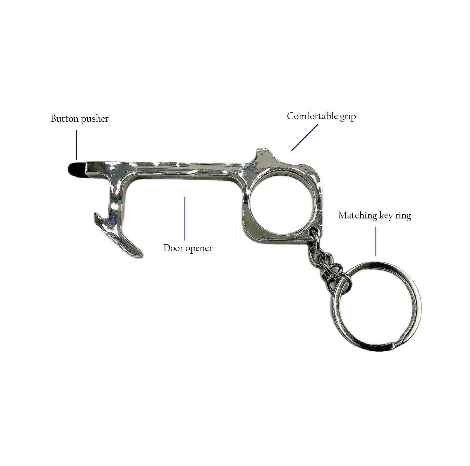 3PK - Contactless Door Opener/Button Pusher No touch tool keychain| Silver