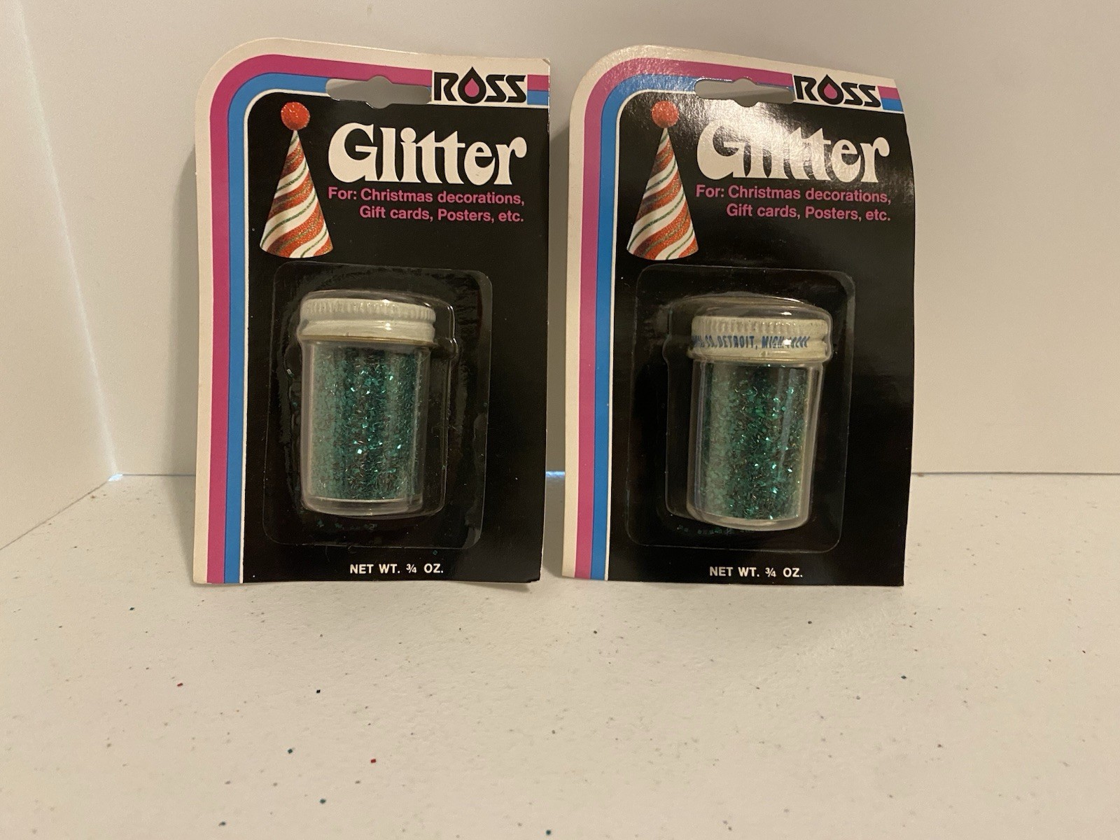 Vintage Ross Glitter 2 Inch Jars Metal Shaker Lids  Lot Of 2 Green New Sealed