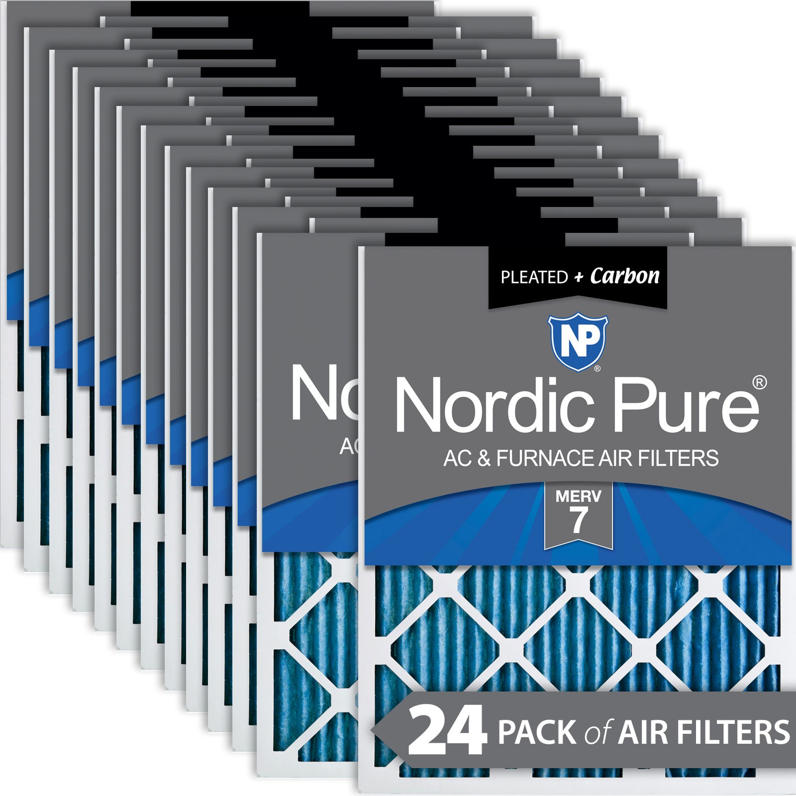 Nordic Pure 16x16x1 Pleated Air Filters MERV 7 Plus Carbon 24 Pack